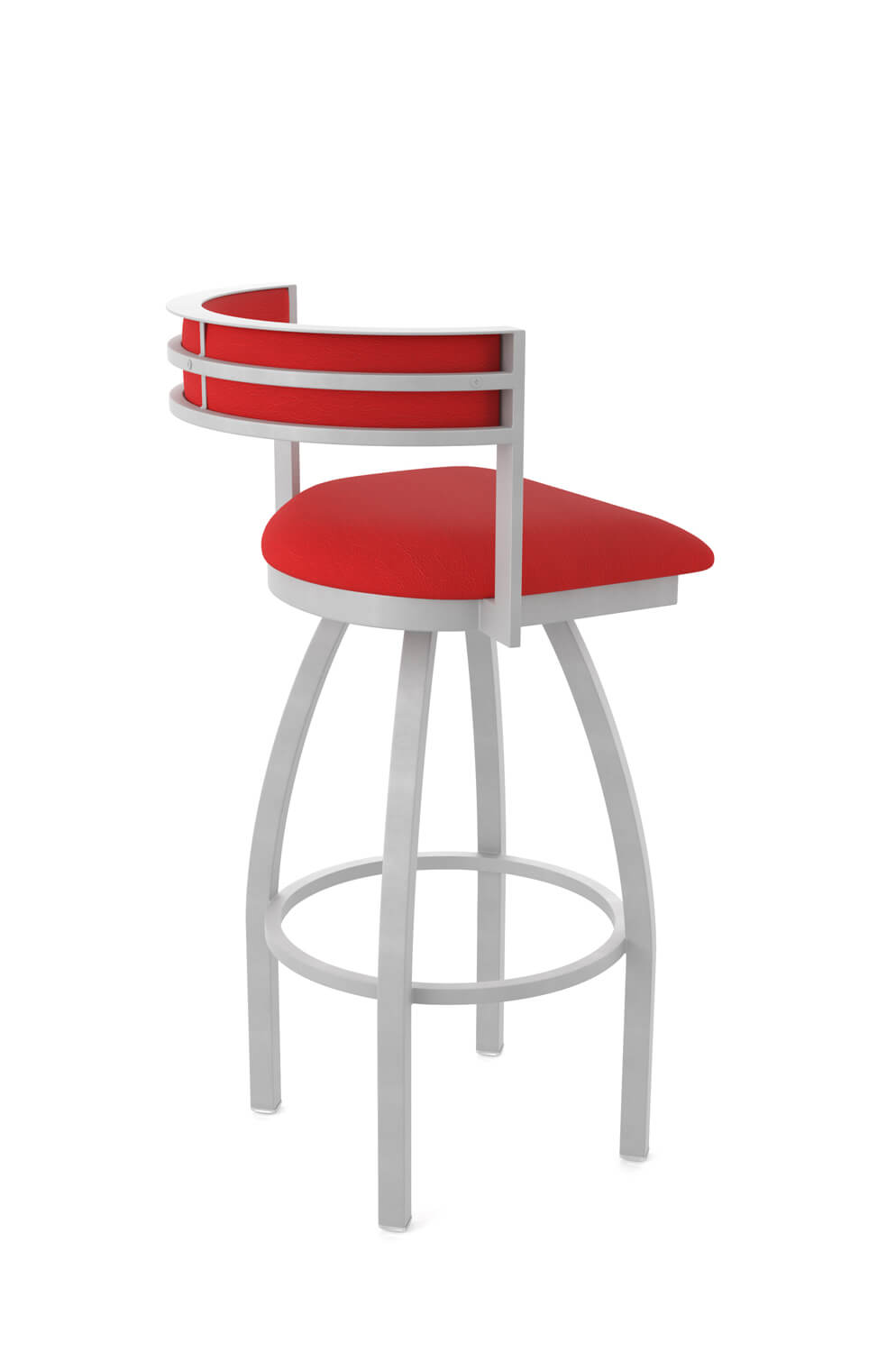 Holland's Artemis Modern Silver Swivel Bar Stool with Low Back in Red - Side Back View