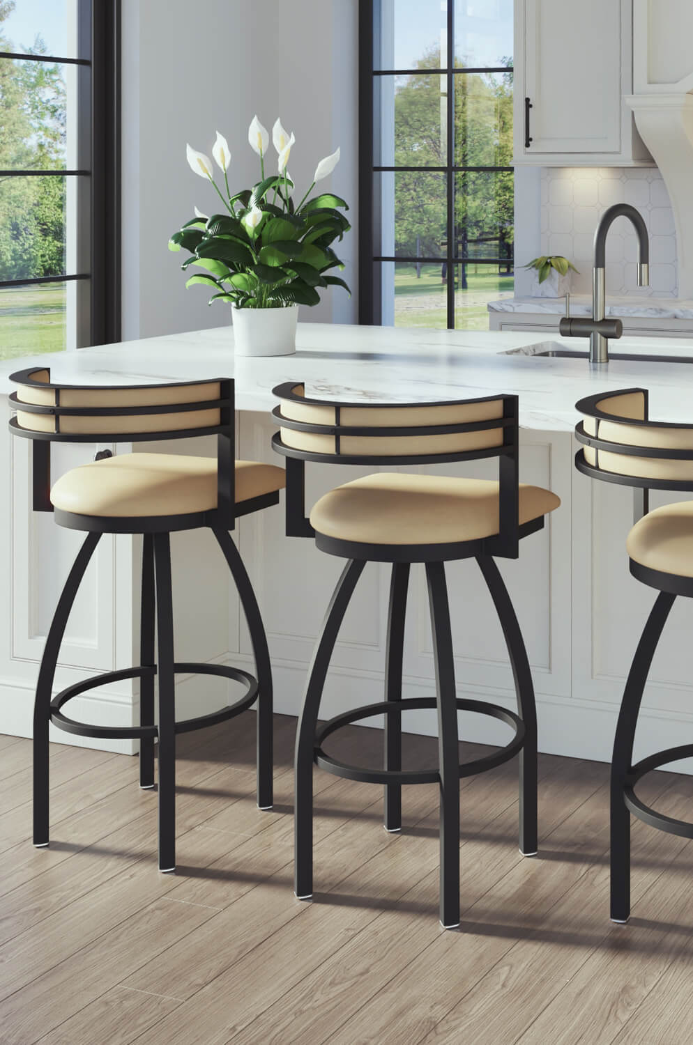 Holland's Artemis Swivel Low Back Bar Stools in Modern Kitchen