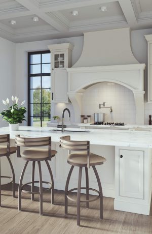 Holland's Artemis Metal Swivel Bar Stools in Brown in Large Kitchen