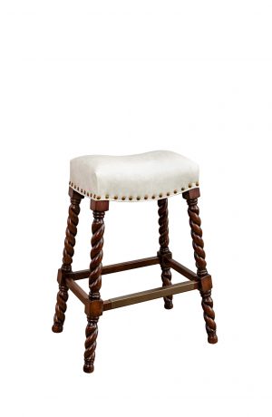 Leathercraft's Apothecary 808 Turned Backless Saddle Bar Stool with Nailhead Trim