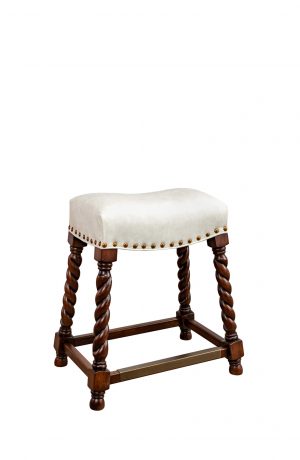 Leathercraft's Apothecary 808 Turned Backless Saddle Counter Stool with Nailhead Trim