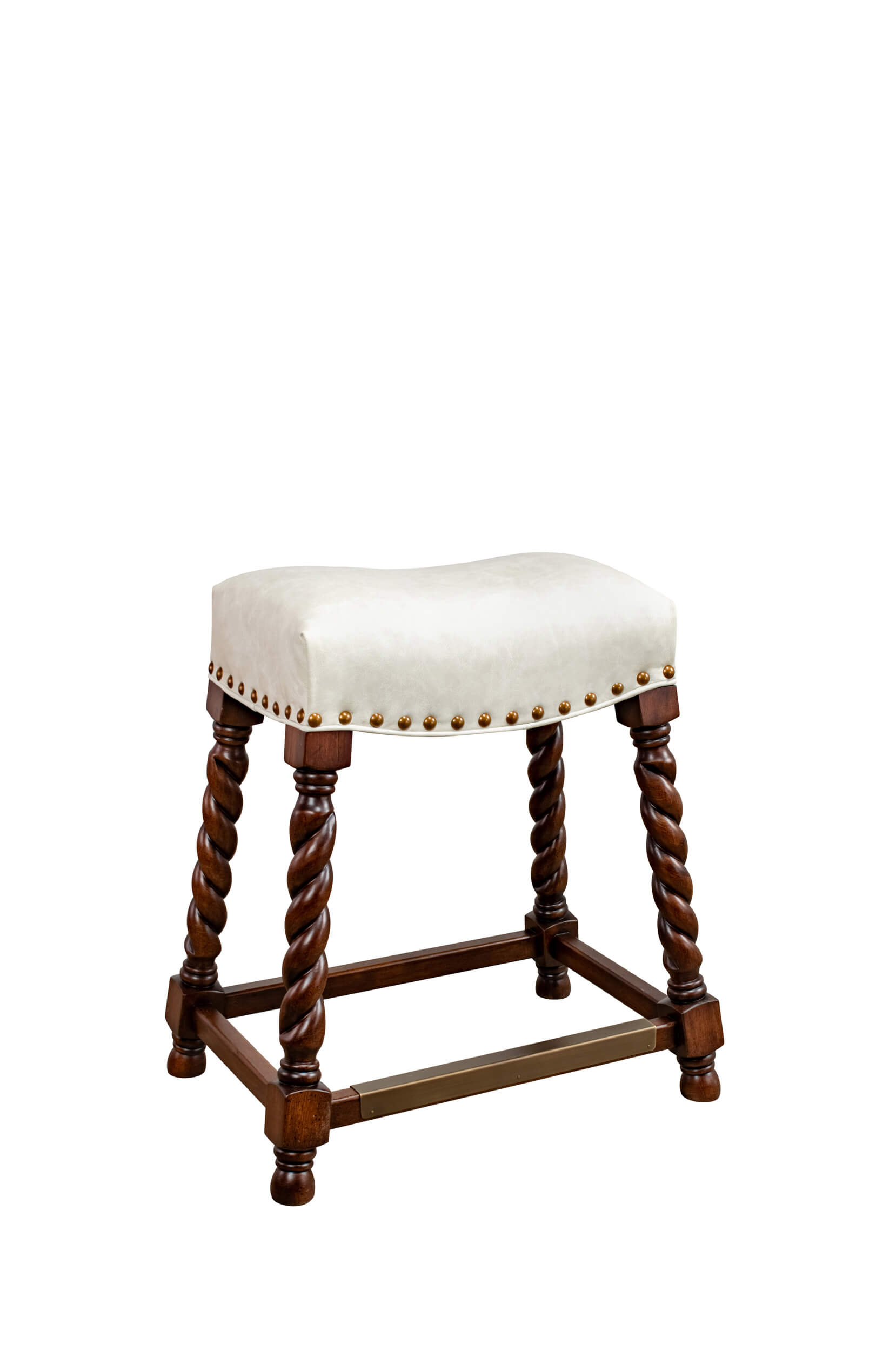 Leathercraft's Apothecary 808 Turned Backless Saddle Counter Stool with Nailhead Trim