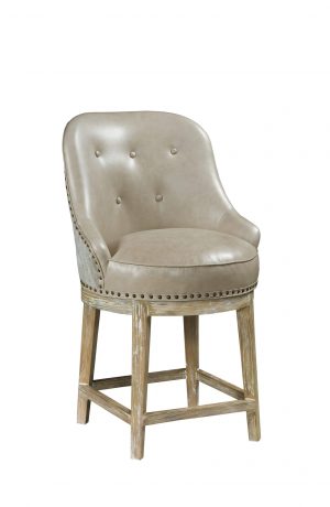 Leathercraft's Hague Brown Leather Swivel Counter Stool with Button Tufting, Nailhead Trim