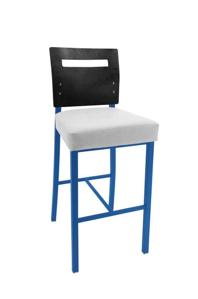 Garland Blue Metal Bar Stool Upholstered with Wood Back