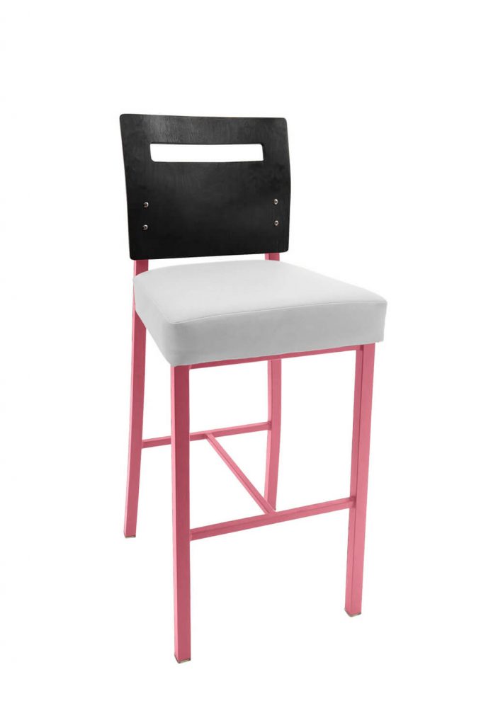 Garland's Pink Metal Bar Stool with Wood Back and Upholstered Seat
