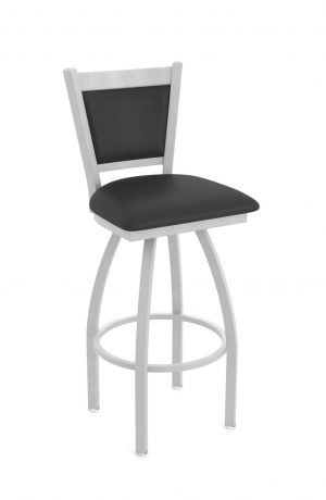 Holland's Hadleigh Silver Swivel Bar Stool in Black Vinyl