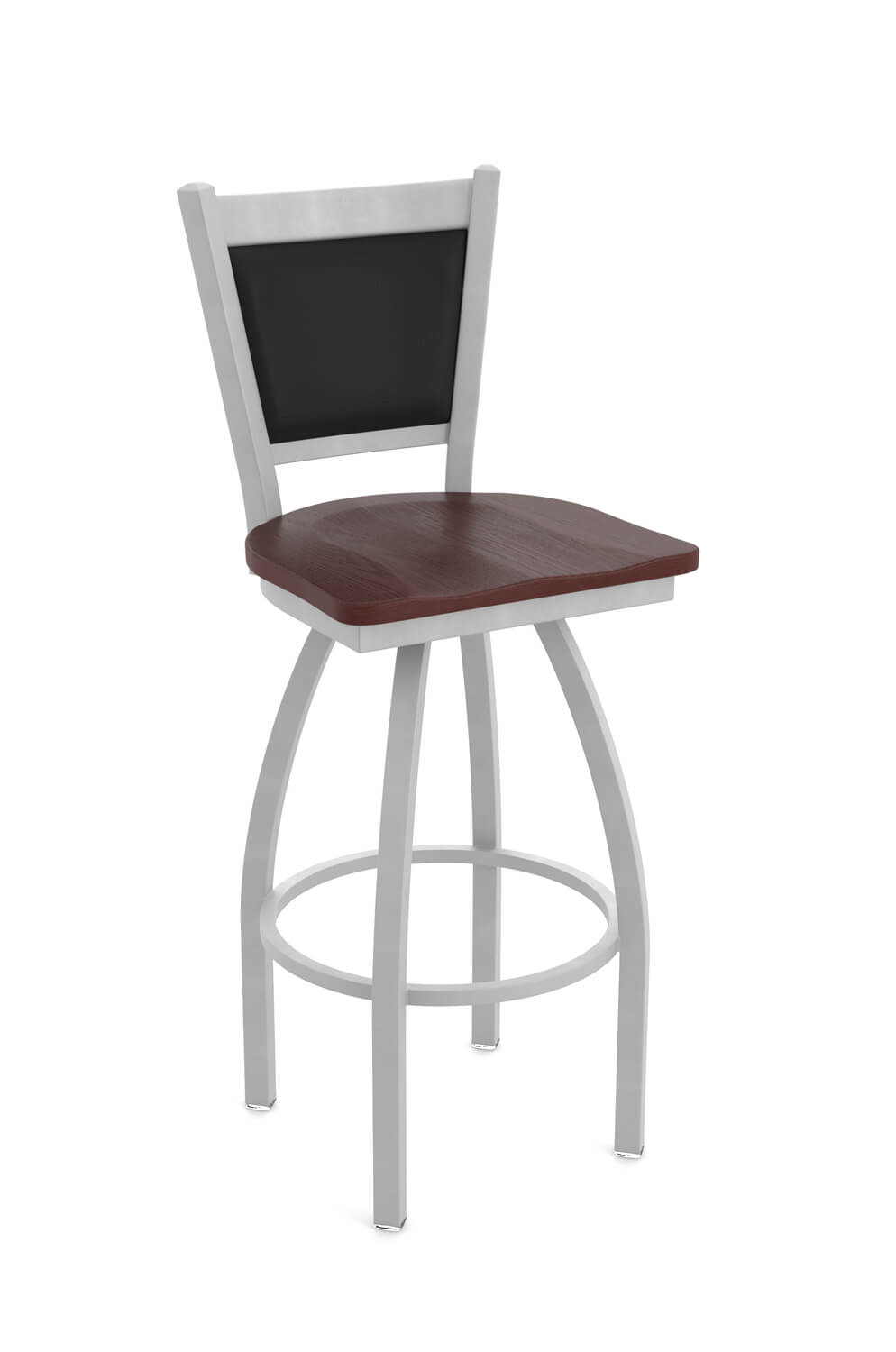 Holland's Hadleigh Silver Swivel Bar Stool with Black Back Cushion and Wood Seat