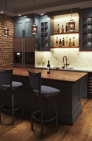 Holland's Hadleigh Swivel Bar Stools in Home Bar in Blue