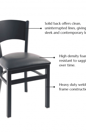 Features: Solid back offers clean, uninterrupted lines, giving it a sleek and contemporary look, high density foam resists sagging over time, heavy duty welded steel construction.