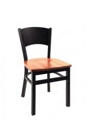 Solid Back Metal Dining Chair in Black With Wood Seat