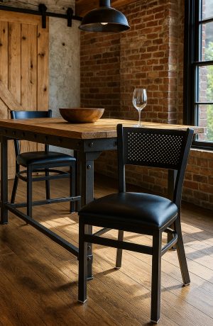 Trendler's Black Dining Chair with Mesh Back in Industrial Urban Dining Space