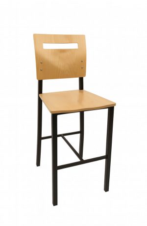 Trendler's Black Metal Bar Stool - Industrial - With Natural Back and Wood Seat