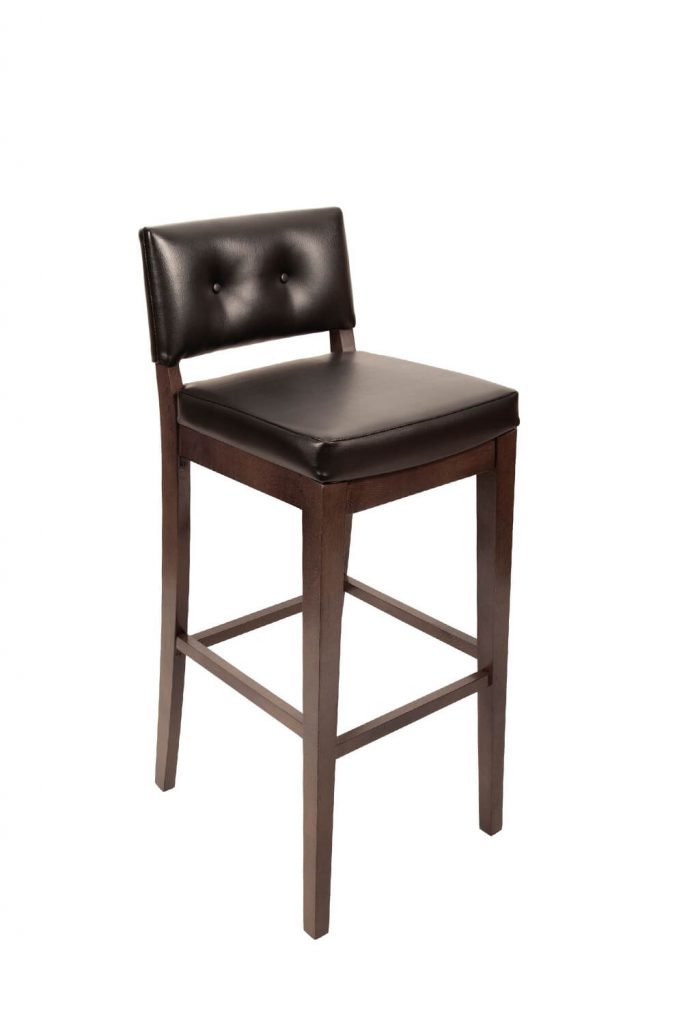 Trendler's Bradley Traditional Wood Bar Stool Upholstered and Tufted in Brown