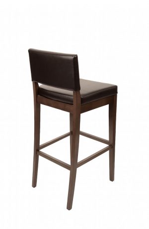 Trendler's Bradley Traditional Wood Bar Stool Upholstered and Tufted in Brown - Backside