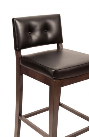 Trendler's Bradley Traditional Wood Bar Stool Upholstered and Tufted in Brown - Close Up