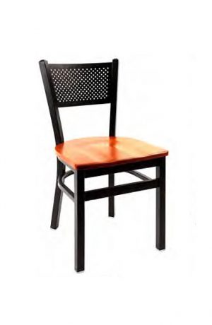 Trendler's Mesh Back Black Metal Dining Chair in Wood Seat