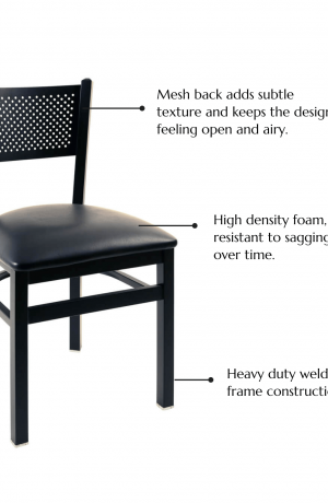 Features: Mesh back adds subtle texture and keeps the design feeling open and airy, high density foam resists sagging over time, heavy duty welded steel construction.