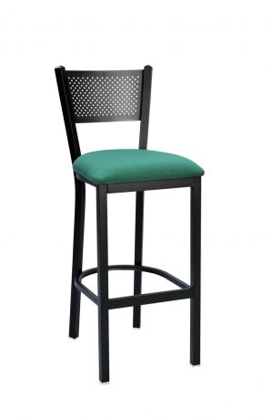Trendler's Mesh Back Metal Non-Swivel Black Bar Stool with Green Seat Cushion