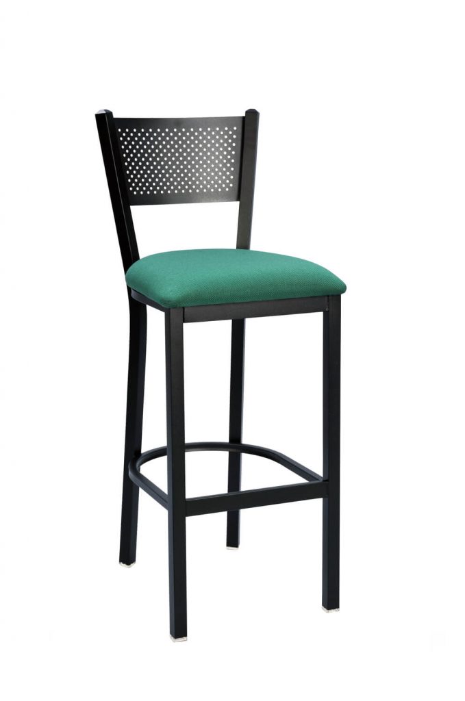 Trendler's Mesh Back Metal Non-Swivel Black Bar Stool with Green Seat Cushion