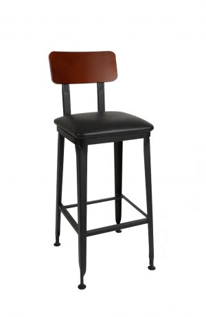 Trendler's Portland Industrial Metal Bar Stool with Wood Back and Seat Cushion - in Black
