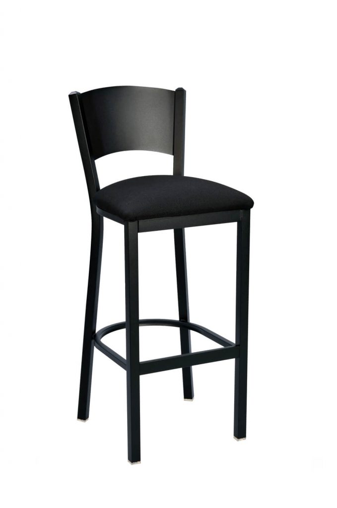 Trendler's Solid Back Black Metal Stationary Bar Stool with Seat Cushion