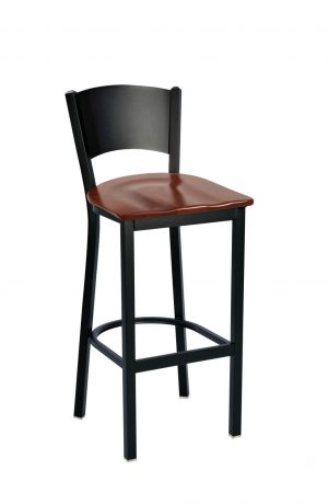 Trendler's Solid Back Black Metal Stationary Bar Stool with Wood Seat