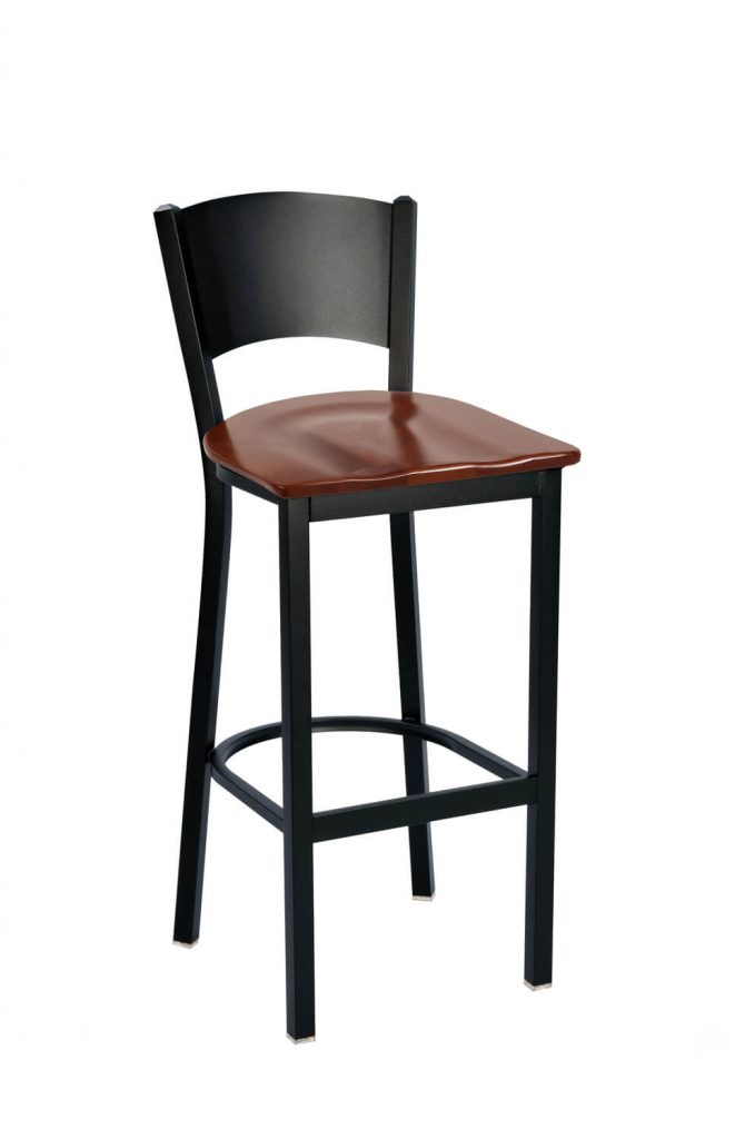 Trendler's Solid Back Black Metal Stationary Bar Stool with Wood Seat