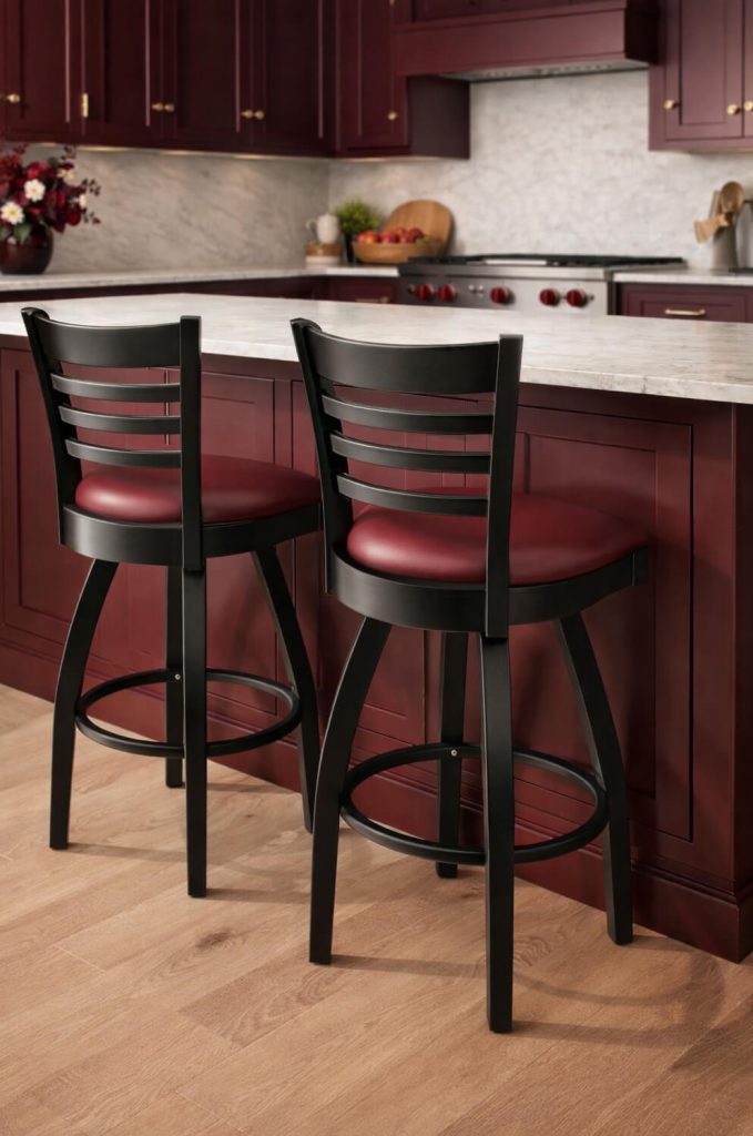 Trendler's Americana Black Wood Swivel Bar Stool in Burgundy Kitchen