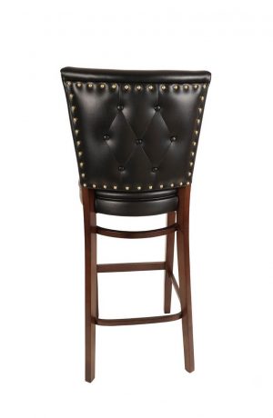 Trendler's Barbara Wood Upholstered Bar Stool in Black Faux Leather and Brown Wood - Back View