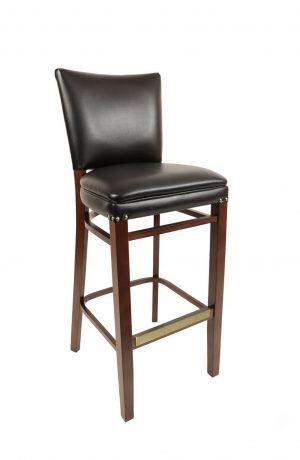 Trendler's Barbara Wood Upholstered Bar Stool in Black Faux Leather and Brown Wood