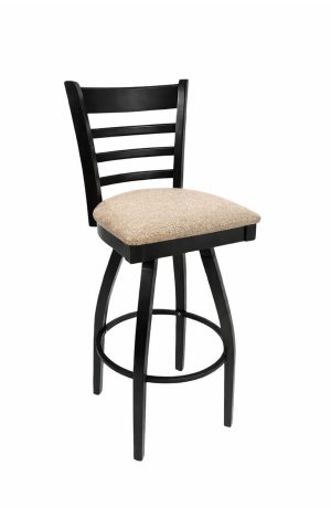 Trendler's Black Wood Swivel Bar Stool with Ladder Back and Fabric Seat