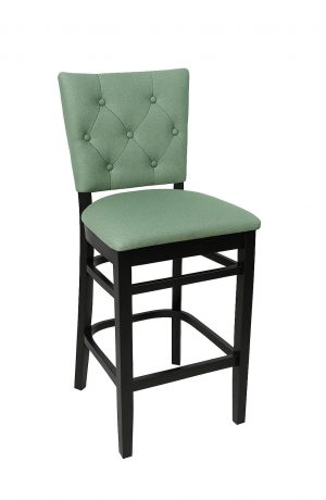 Trendler's Blanca Black Wood Bar Stool with Sage Green Fabric and Button Tufting