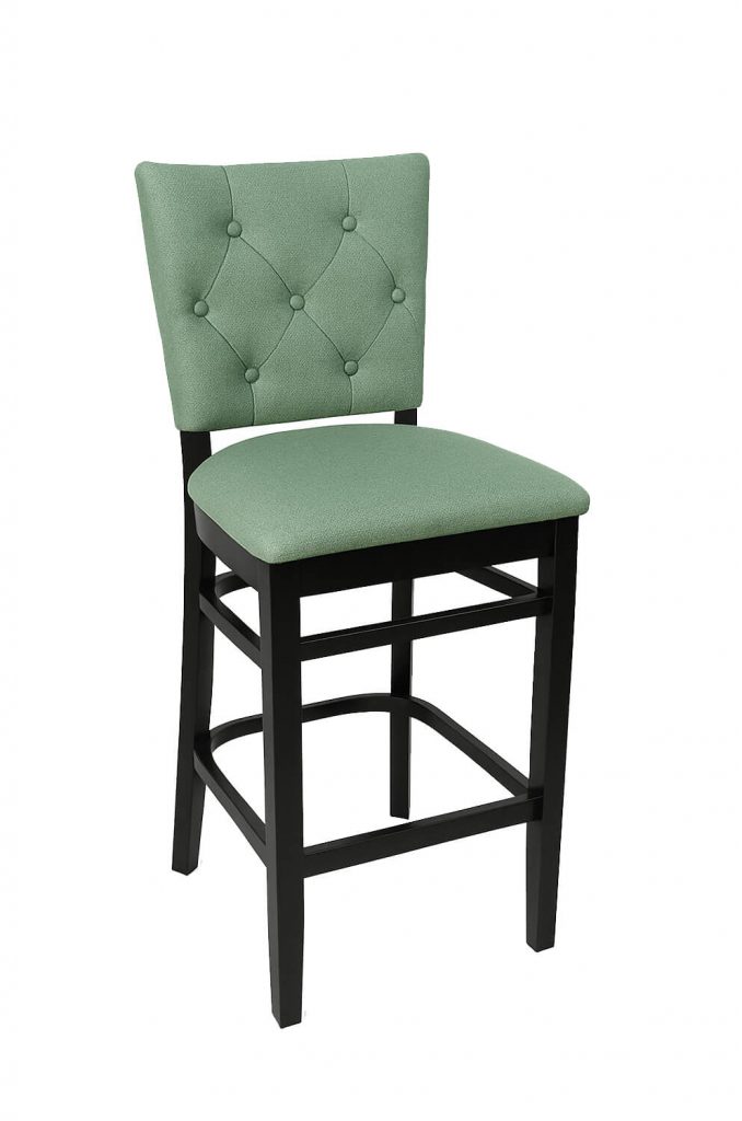 Trendler's Blanca Black Wood Bar Stool with Sage Green Fabric and Button Tufting