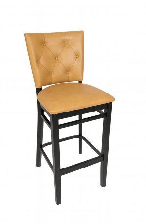Trendler's Blanca Black Wood Bar Stool with Camel Colored Vinyl and Button Tufting