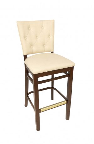 Trendler's Blanca Classic Upholstered Wood Barstool in Fabric - With Brass Metal Foot Plate
