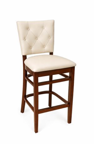 Trendler's Blanca Cream Vinyl Tufted Bar Stool in Walnut Finish