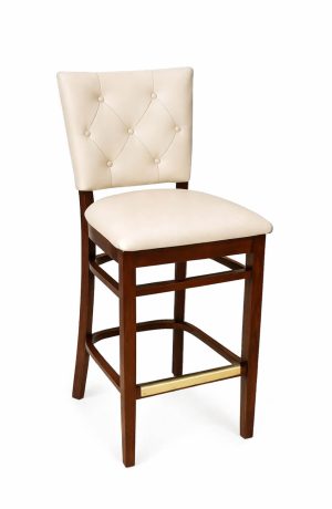Trendler's Blanca Cream Vinyl Tufted Bar Stool in Walnut Finish with Brass Metal Footplate