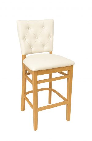 Trendler's Blanca Natural Wood Bar Stool with Soft White Fabric and Button Tufting