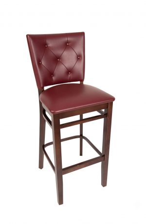 Trendler's Blanca Upholstered Wood Bar Stool in Red with Button Tufting