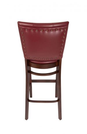 Trendler's Blanca Upholstered Wood Bar Stool in Red with Button Tufting - Back View