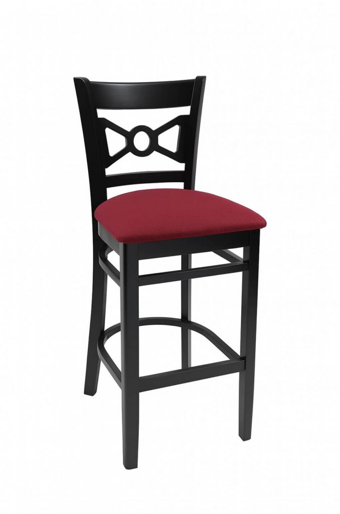 Trendler's Cleo Black Wood Bar Stool with Bowtie Back and Red Seat Cushion