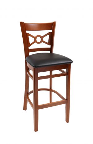 Trendler's Cleo Cherry Wood Bar Stool with Bowtie Back and Black Vinyl