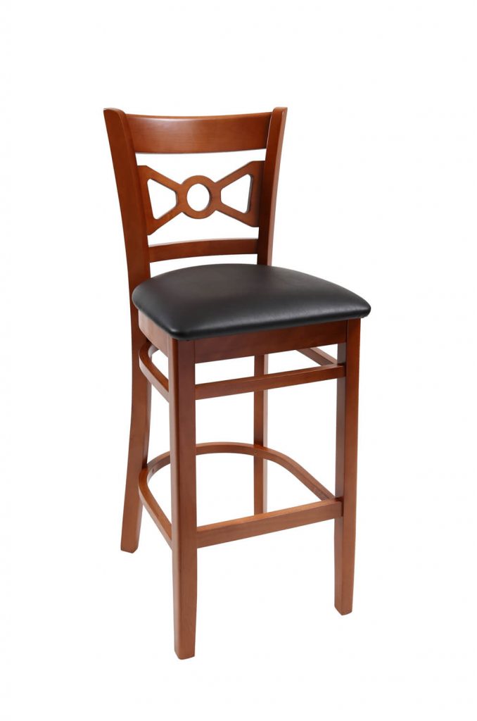 Trendler's Cleo Cherry Wood Bar Stool with Bowtie Back and Black Vinyl