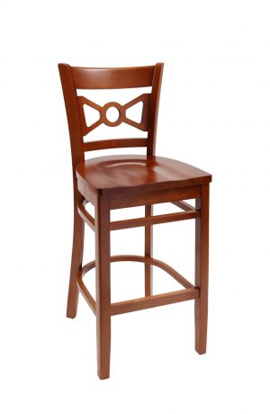 Trendler's Cleo Cherry Wood Bar Stool with Bowtie Back and Wood Seat