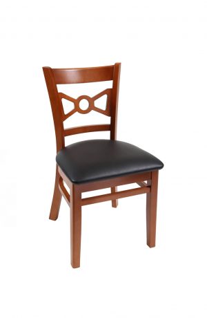 Trendler's Cleo Cherry Wood Dining Chair with Bowtie Back and Black Vinyl