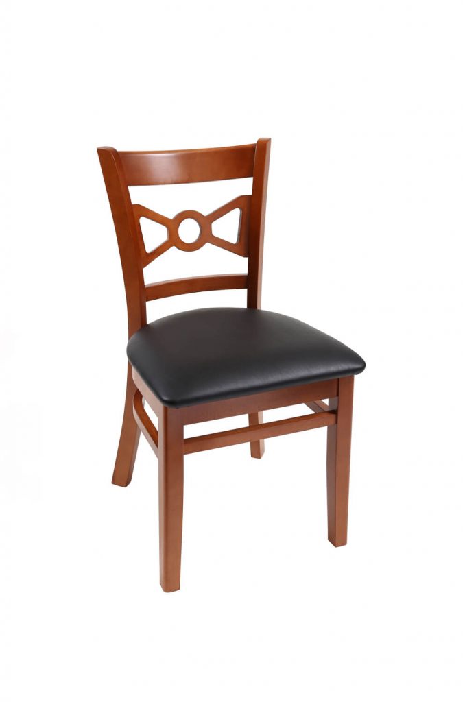 Trendler's Cleo Cherry Wood Dining Chair with Bowtie Back and Black Vinyl