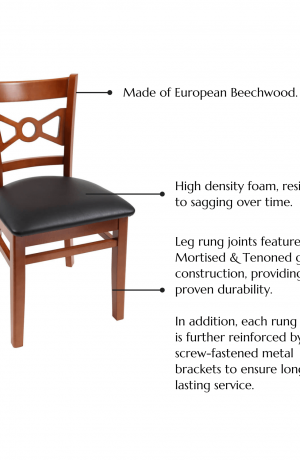Features: High density foam, resistant to sagging over time, Made of European Beechwood, Leg rung joints feature Mortised & Tenoned glued construction, providing proven durability. In addition, each rung joint is further reinforced by screw-fastened metal brackets to ensure long lasting service.