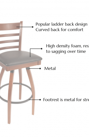 Features popular ladder back design, curved back for comfort, high density foam that resists sagging over time. Footrest is metal for strength.