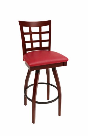 Trendler's Mahogany Swivel Wood Bar Stool with Lattice Back
