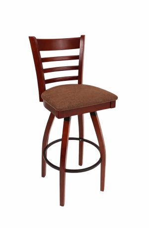 Trendler's Mahogany Wood Swivel Bar Stool with Ladder Back